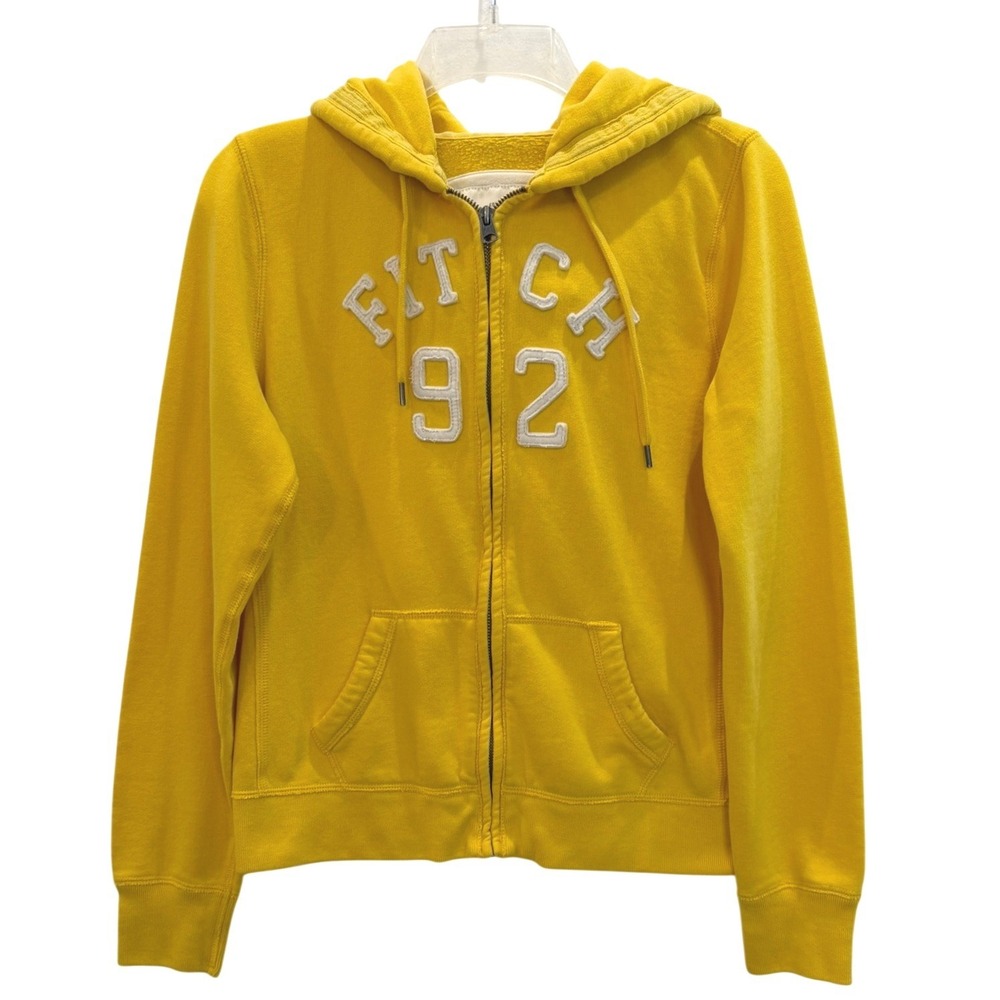 Abercrombie & Fitch Womens Yellow Fitch 92 Full Zip Hoodie Fleece Sweatshirt L